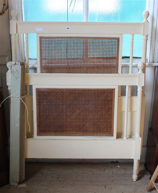 French painted & cane panelled single bed
